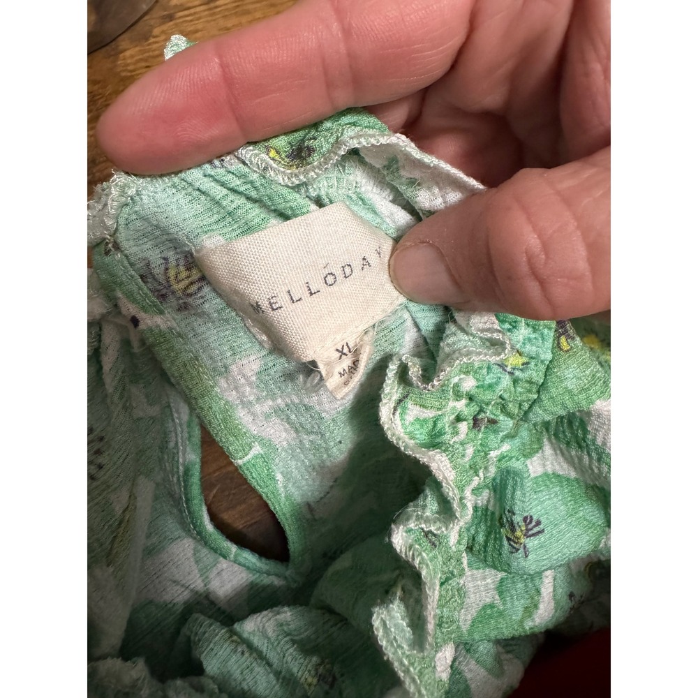 Melloday Smocked Mock Neck Blouse Womens XL Green Floral Flutter Sleeve - Picture 5 of 7